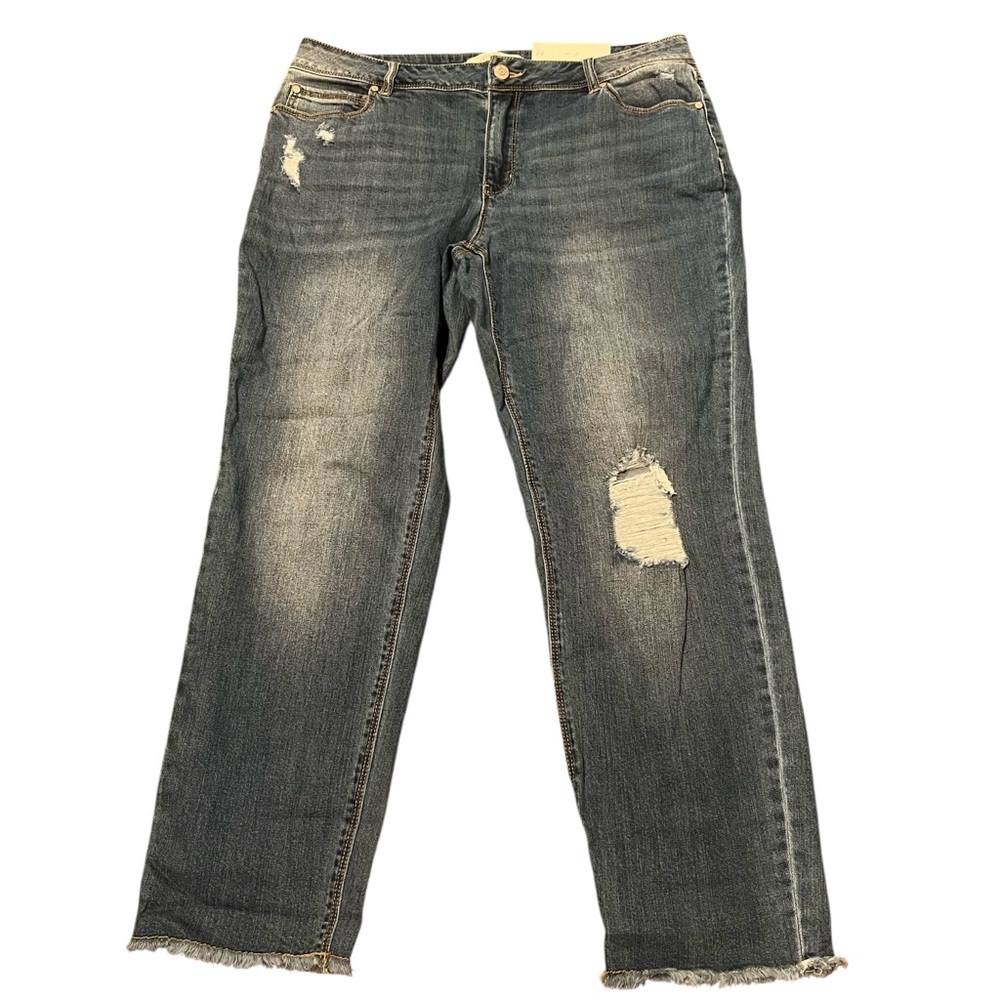 Cato Est 1946 Womens 14 Denim Blue Mid-Rise Girlfriend Jean Raw-Hem Jeans